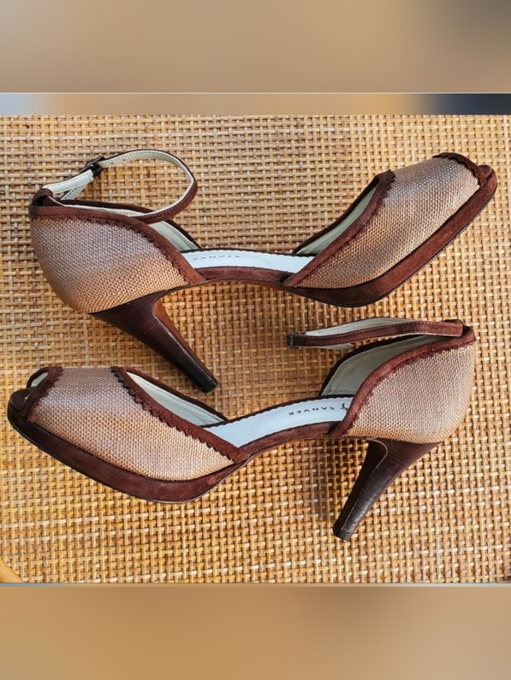 Rebeca Sanver Brown Tan Peep-Toe Heels Sz 39.5